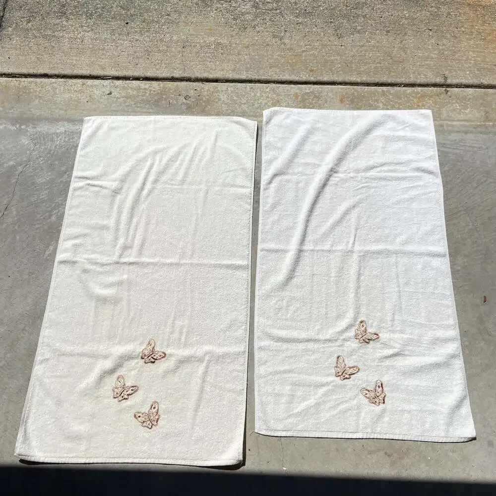 Vintage Cream Butterfly Bath Towels 2pc